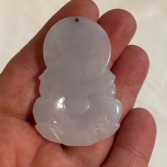Ice Jade Baoping Guanyin Bodhisattva Natural Burmese Jade Grade-A Pendant - Picture 3 of 7